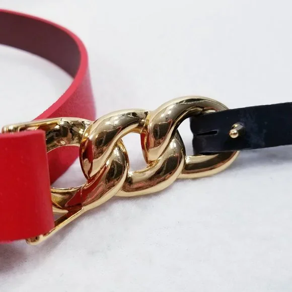 INC Chain Link Style Red Leather Belt - S - NWT - Picture 4 of 6